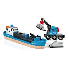 Containerschiff mit Kranwagen